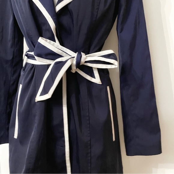 BANANA REPUBLIC NAVY WHITE BUTTON FRONT BELTED TRENCH  COAT - XS - Picture 5 of 15